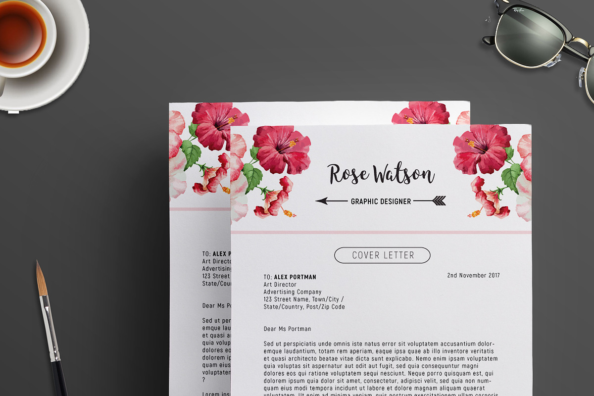 Watercolor Elegant Flower Resume G, a Resume Template by Showy68 Template (Photo 5 of 5)