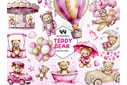 Watercolor Teddy bear clipart pink, a Decorative Illustration by Coral Beauty (Thumbnail 1 of 4)