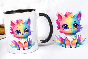 Cute Rainbow Cat. TShirt Sticker.