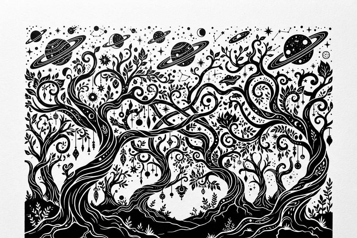50 Mystical Galaxy Forest Silhouette, a Technology Illustration by Amazin_art (Photo 7 of 41)