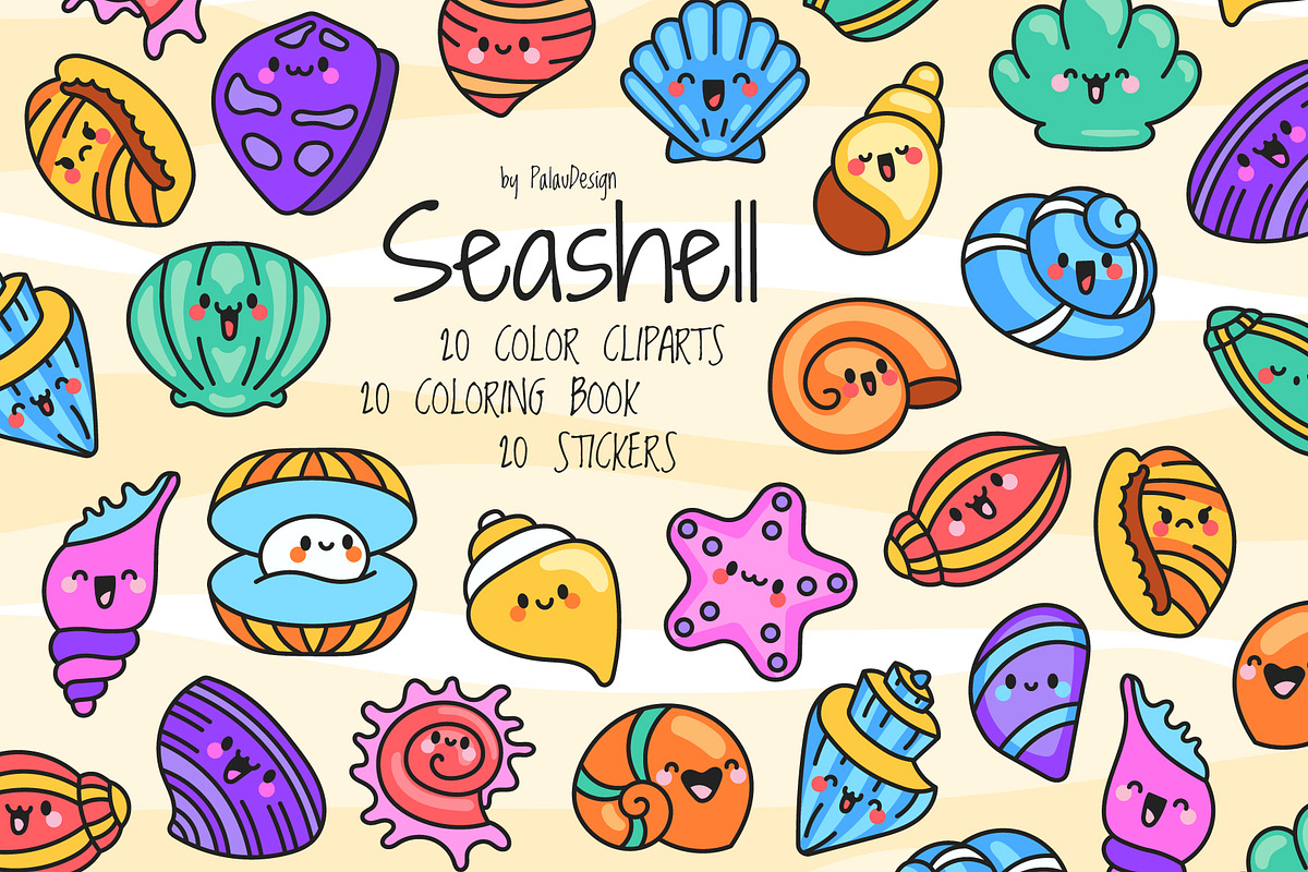 Cute Kawaii Shells Summer Character, a Seasonal Illustration by Palau (Photo 1 of 12)