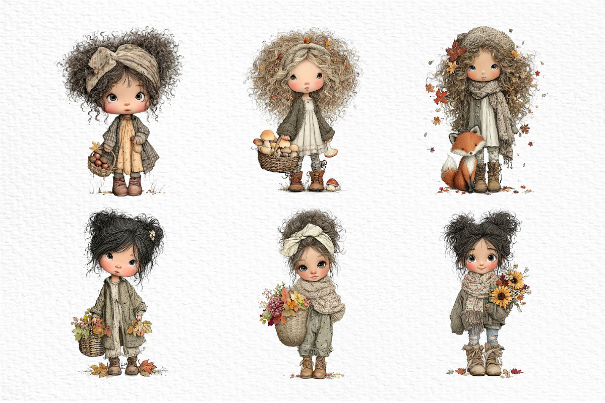 Whimsical Fall Autumn Girls Clipart, a Seasonal Illustration by Craft Nest (Photo 5 of 6)
