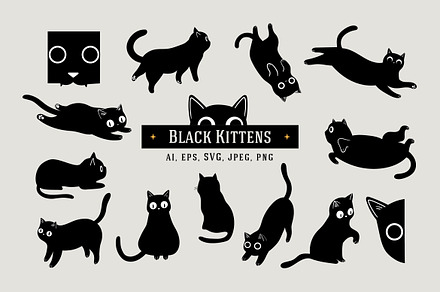 14 Black Kittens, an Animal Illustration by helenreveur