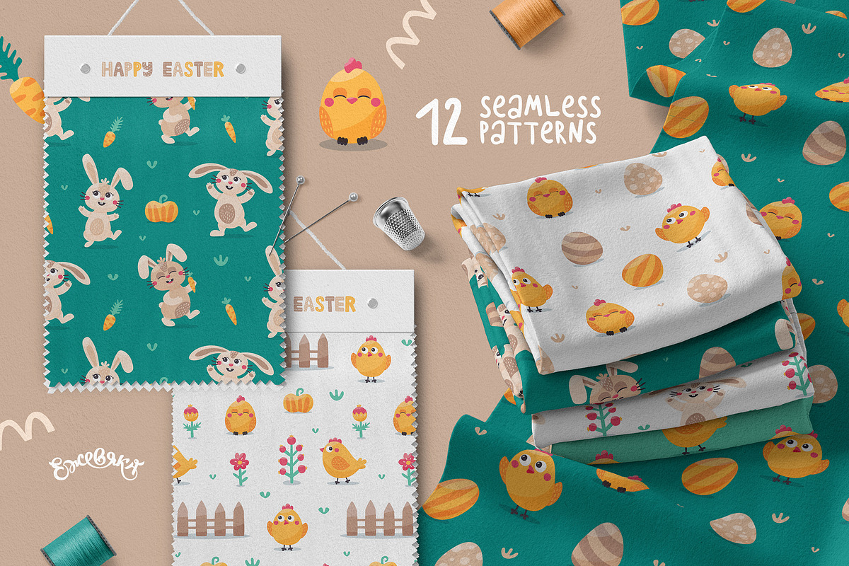 Cute Easter Bunny Clipart & Patterns, a Seasonal Illustration by Ejevyaka (Photo 2 of 9)