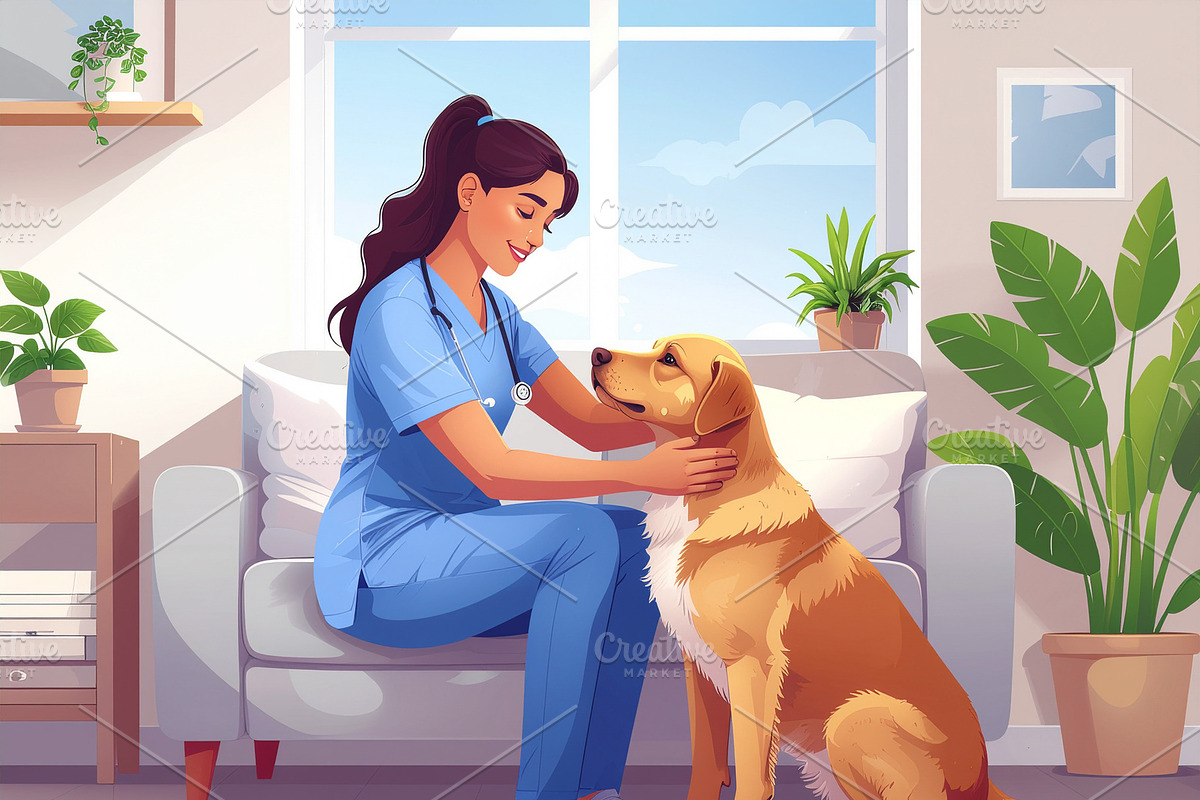 Healthcare worker with therapy dog, a Healthcare Illustration by DanFLCreativo