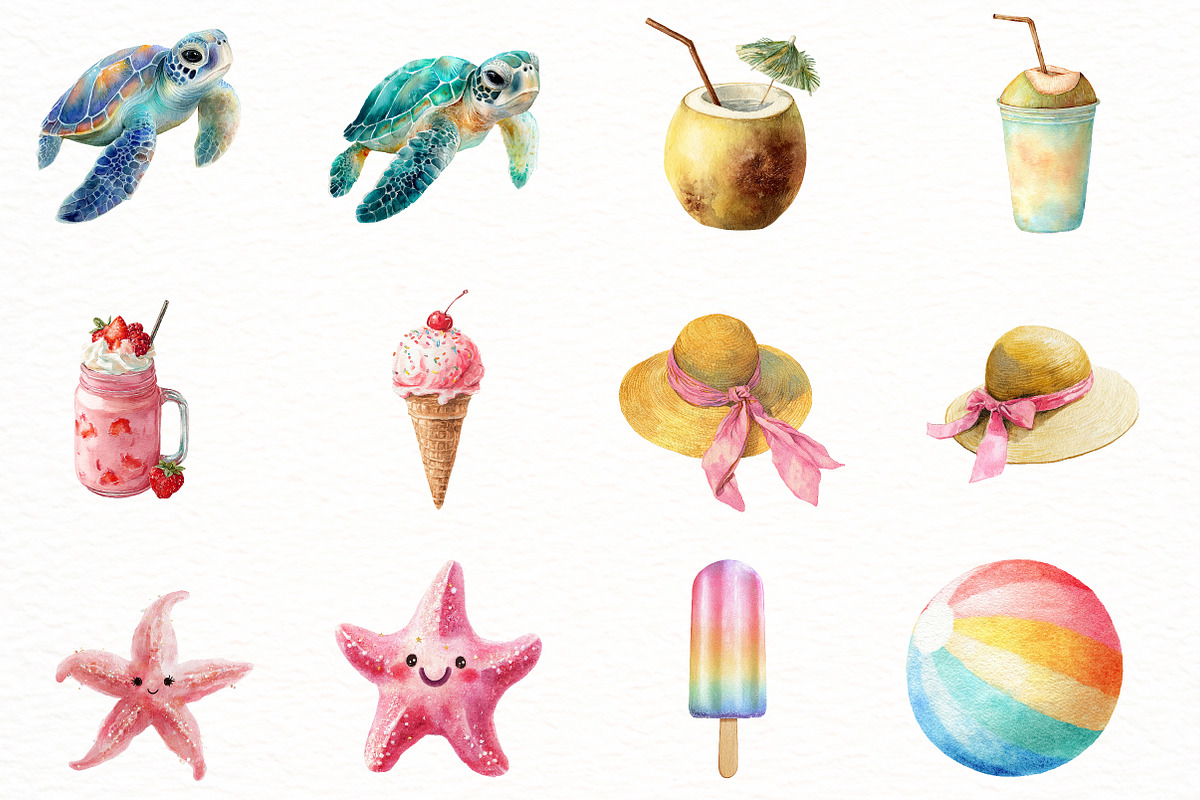 Watercolor Summer Clipart, an Illustration by Designworld (Photo 2 of 5)