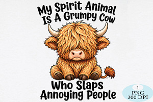 Funny Grumpy Highland Cow PNG, a Seasonal Illustration by Daily.Designs