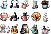 Cat Silhouette Love Coffee Clipart, an Illustration by Designking (Thumbnail 2 of 4)