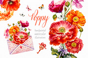 Poppy. Watercolor, a Decorative Illustration by Ekaterina Mikheeva (Thumbnail 1 of 7)