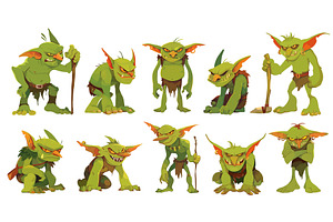 Cartoon goblins. Green fantasy, an Illustration by Stock-Smart-Start