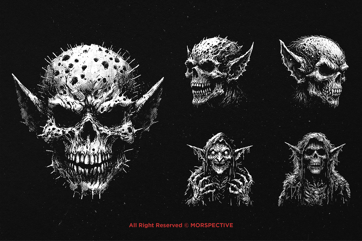 10 Bundle Dark Art Skull Goblin Orc, an Illustration by Morspective (Photo 3 of 7)