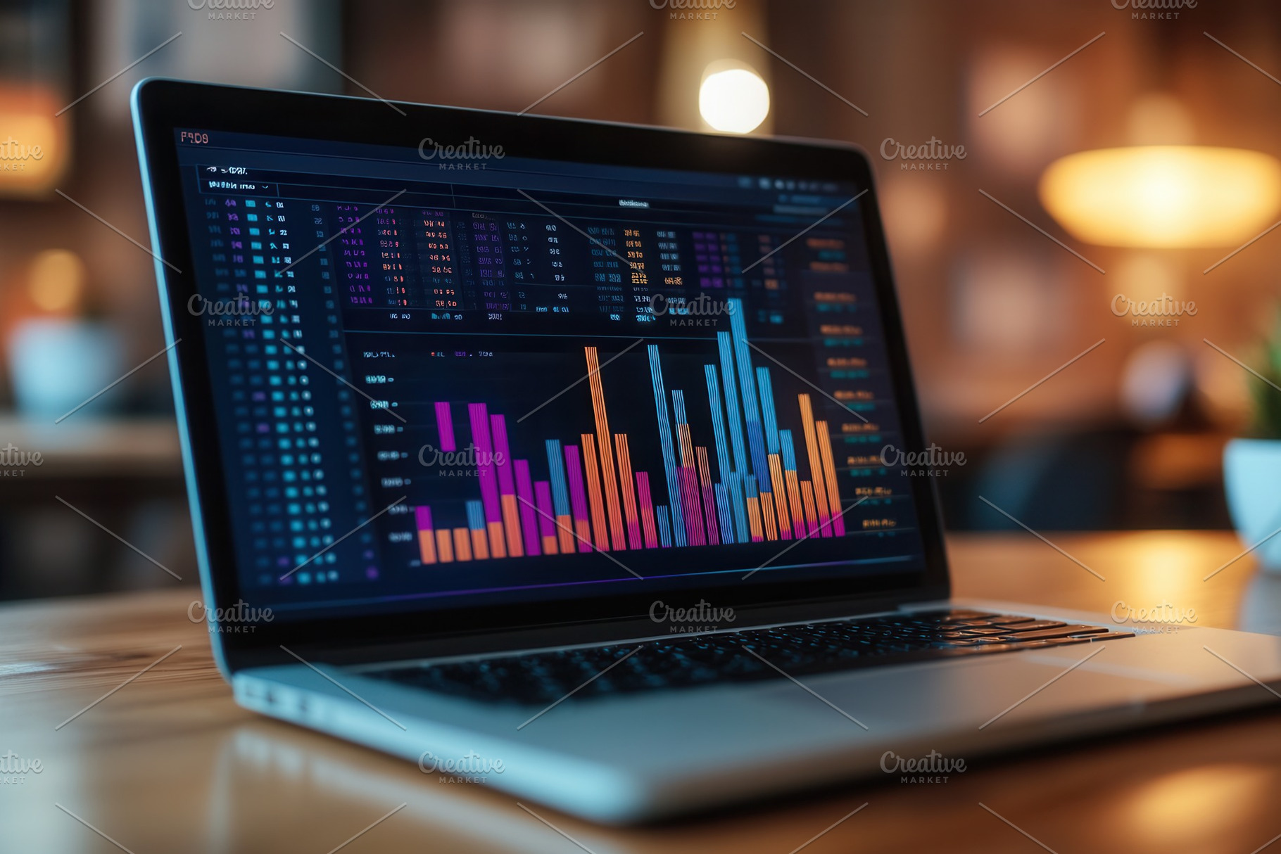 Bar graph displayed on a laptop, a Photo by Pavel_design