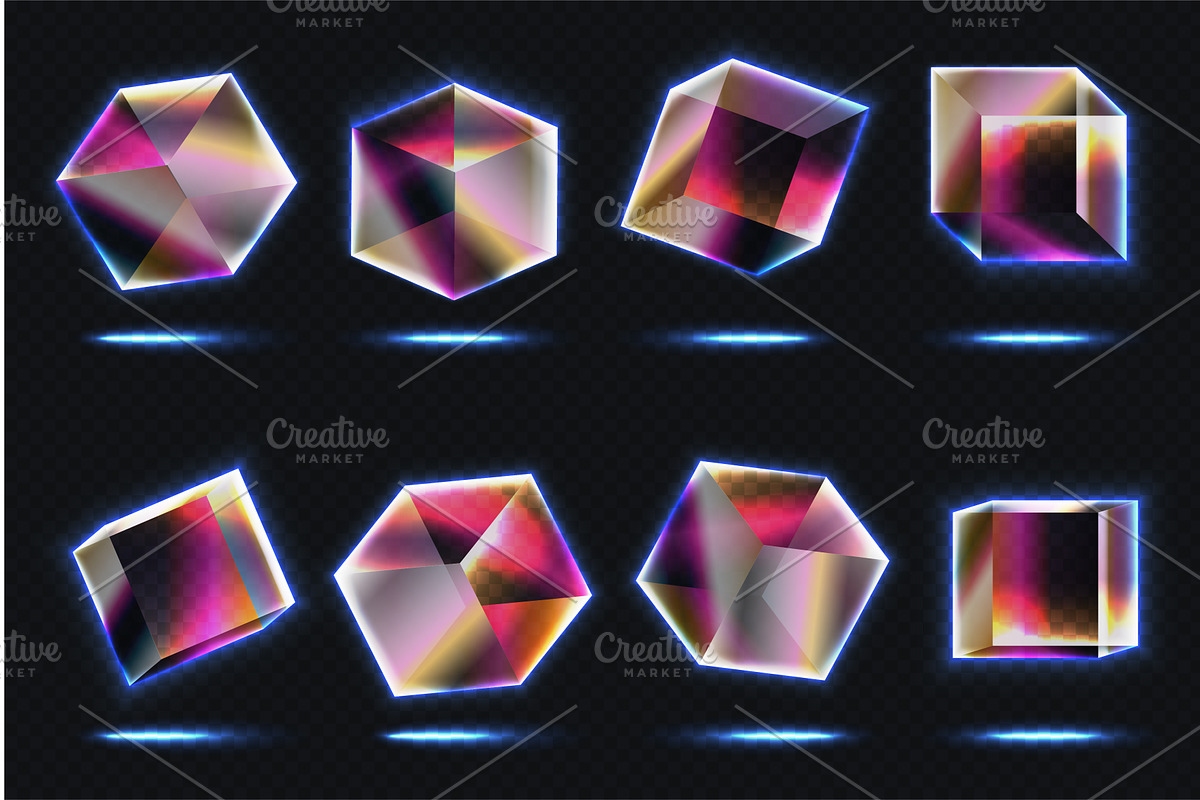 Glass Neon Cubes with Cold Light, an Illustration by Lemberg Vector