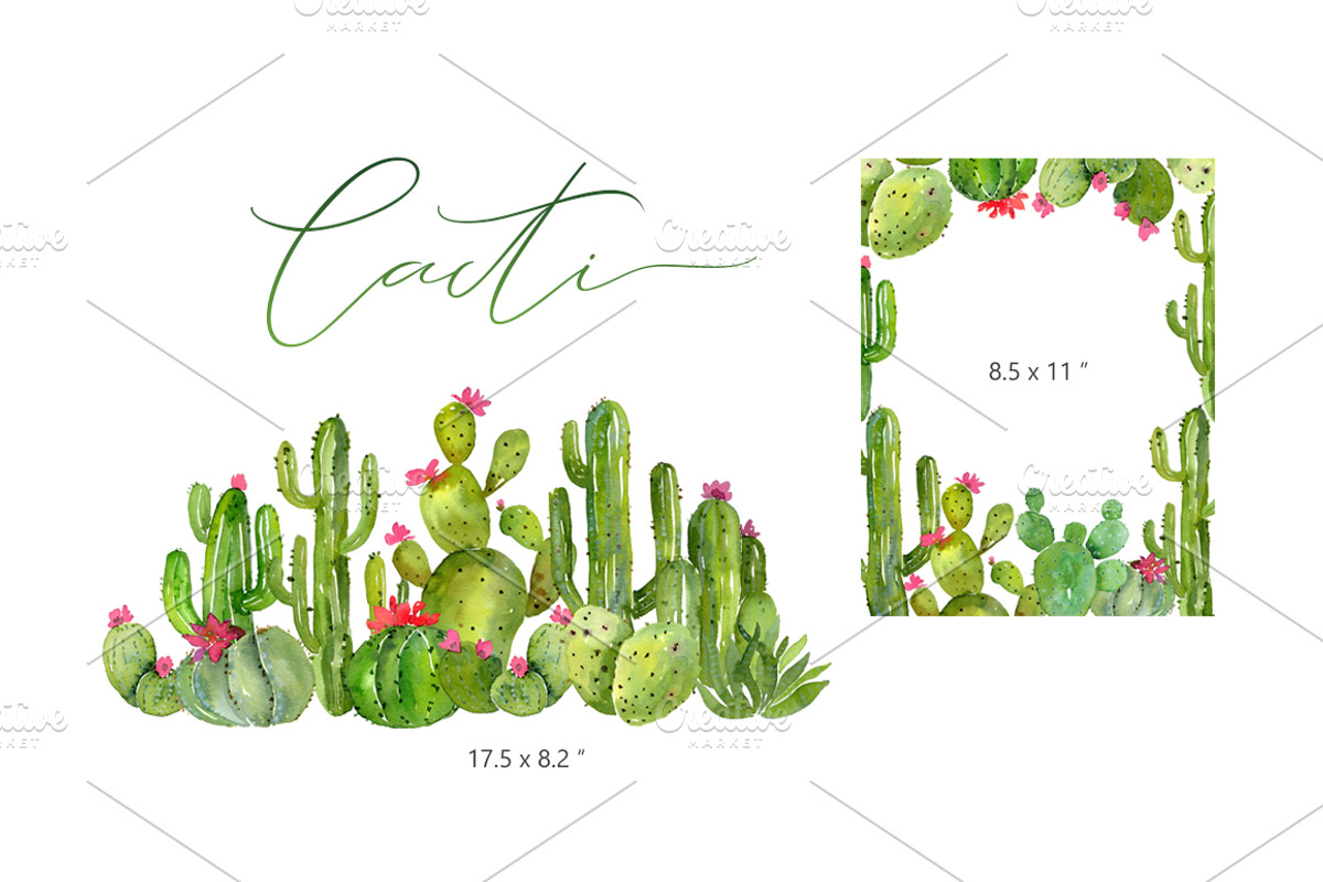 Watercolor Green Cacti Png, an Illustration by GraphicsDish (Photo 3 of 4)