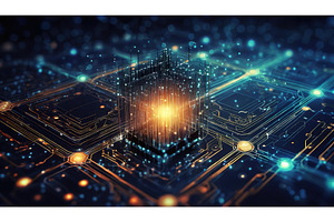 Futuristic glowing cube with digital, a Technology Photo by Igor Tichonow