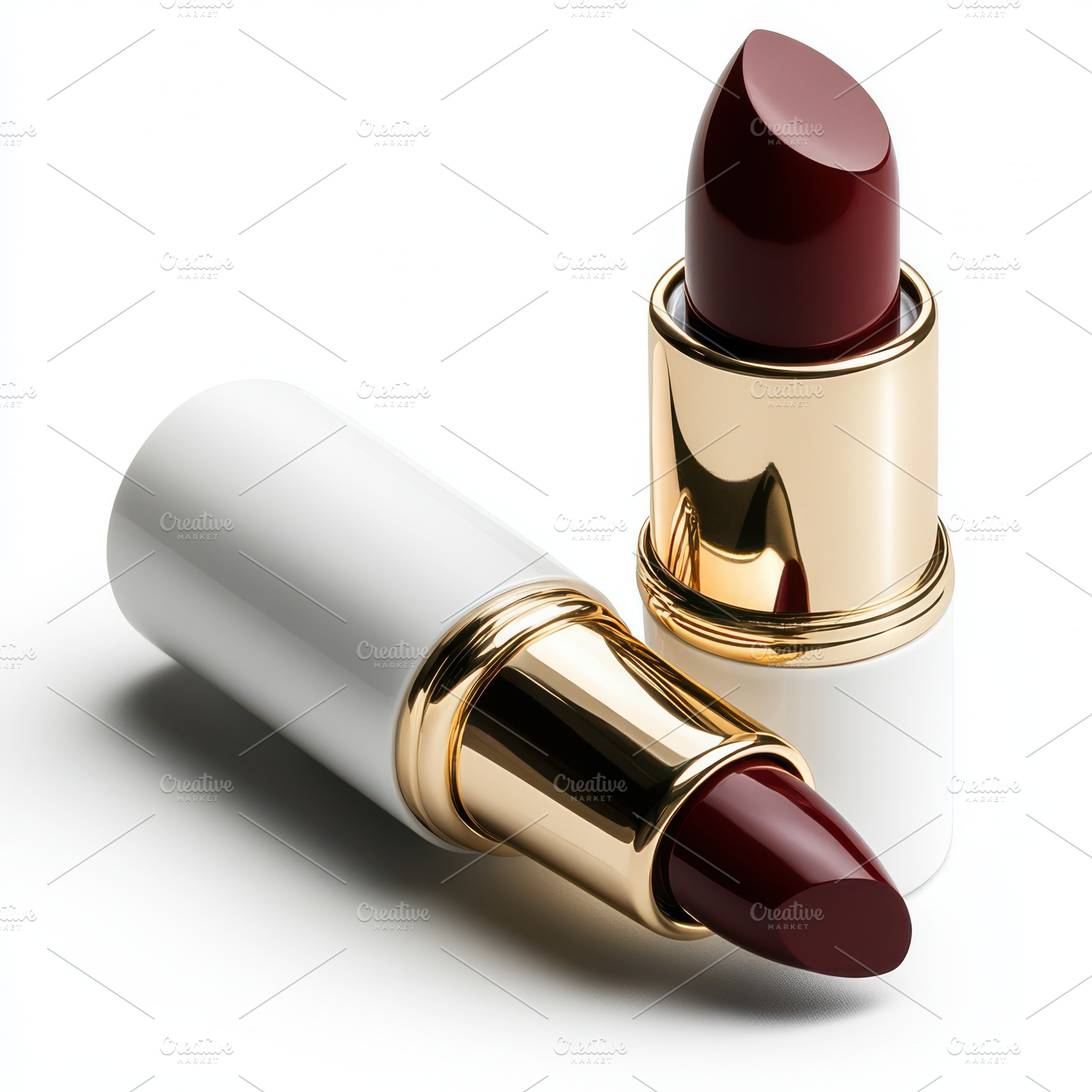 Lipstick with gold trim, red color,, an Abstract Photo by Pixeness Studio
