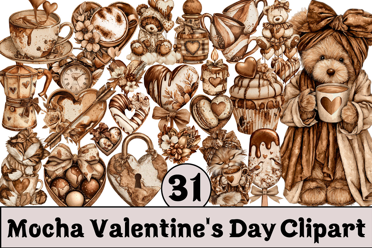 Mocha Valentine's Day Clipart, an Illustration by Design Market (Photo 1 of 3)