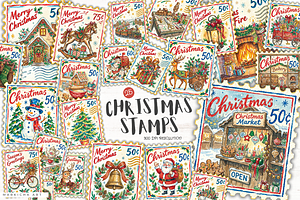 Christmas Postage Stamps PNG