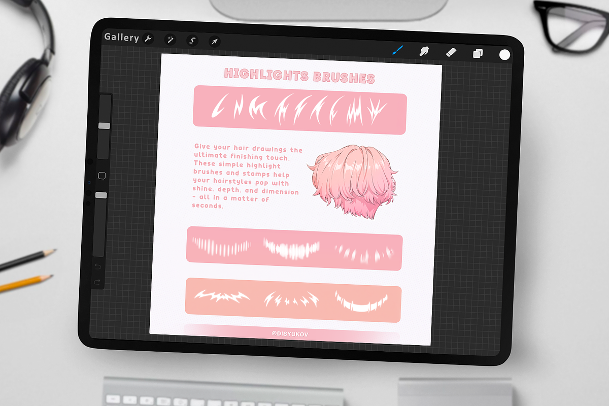 Outline Hair Brushes for Procreate, a Brush Add-On by Disyukov (Photo 5 of 7)