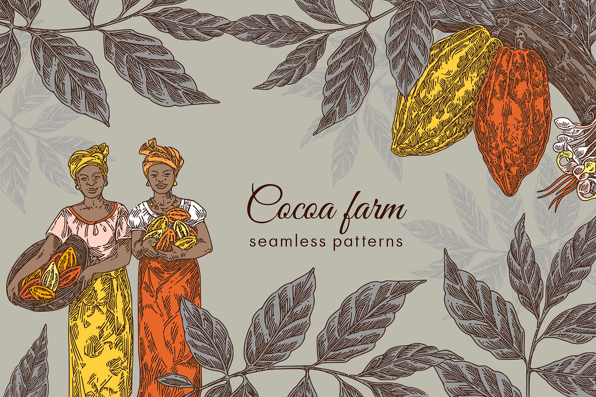 Cocoa farm. Seamless patterns., a Pattern Graphic by Kseniakrop (Photo 1 of 6)