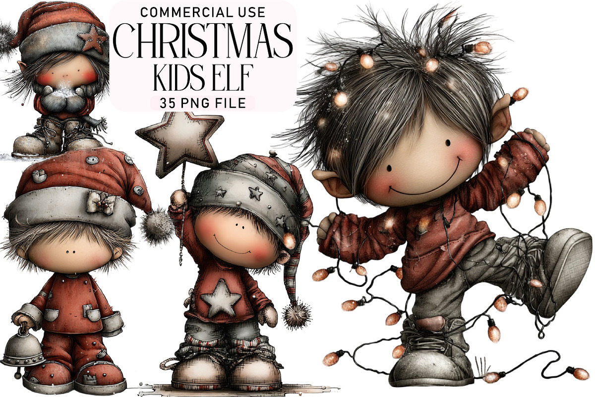 Watercolor Christmas Kids Elf Clipar, an Illustration by Daily.Designs (Photo 1 of 5)