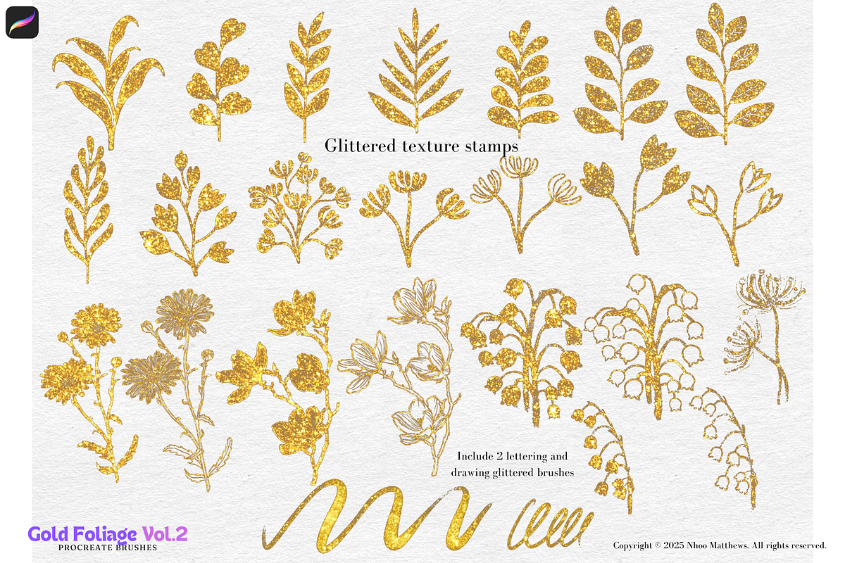 Procreate Brushes Gold Foliage Vol 2, a Brush Add-On by Fashion Workshop Bkk (Photo 6 of 11)