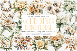 Watercolor White Boho Wedding Floral, an Illustration by SinaCreation