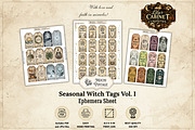 Seasonal Witch Tags Ephemera Sheet, a Decorative Illustration by Print Haven Mochi Vintage (Thumbnail 1 of 4)