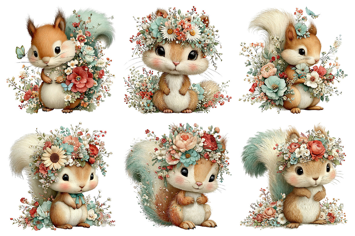 Whimsical Floral Squirrel Clipart, an Illustration by Daily.Designs (Photo 5 of 5)