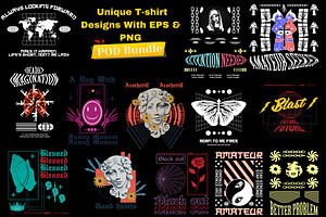 POD Aesthetic T-shirt Designs Bundle, a Pattern Graphic by Akrinity Digital
