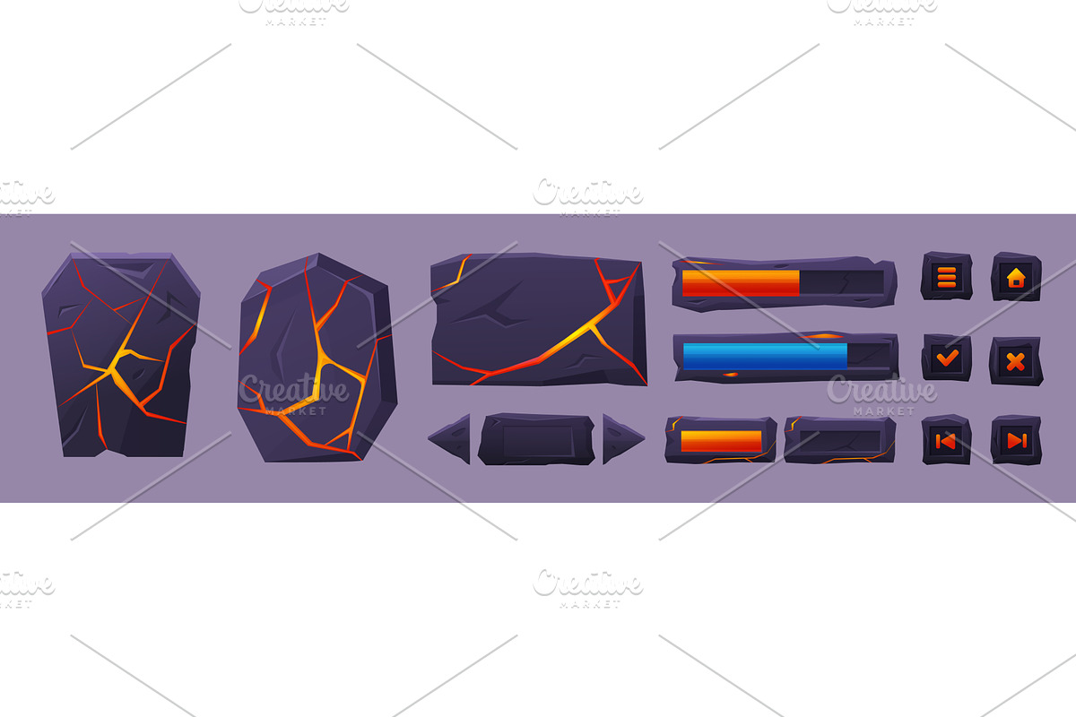 Lava ui game elements. Cracked, an Illustration by LadadikArt