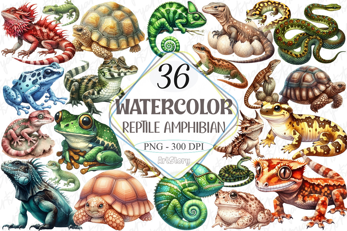 Watercolor Reptile Clipart Amphibian, a Graphic by designcity5 (Photo 1 of 5)