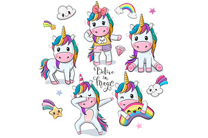 Set of Cute Cartoon Unicorns