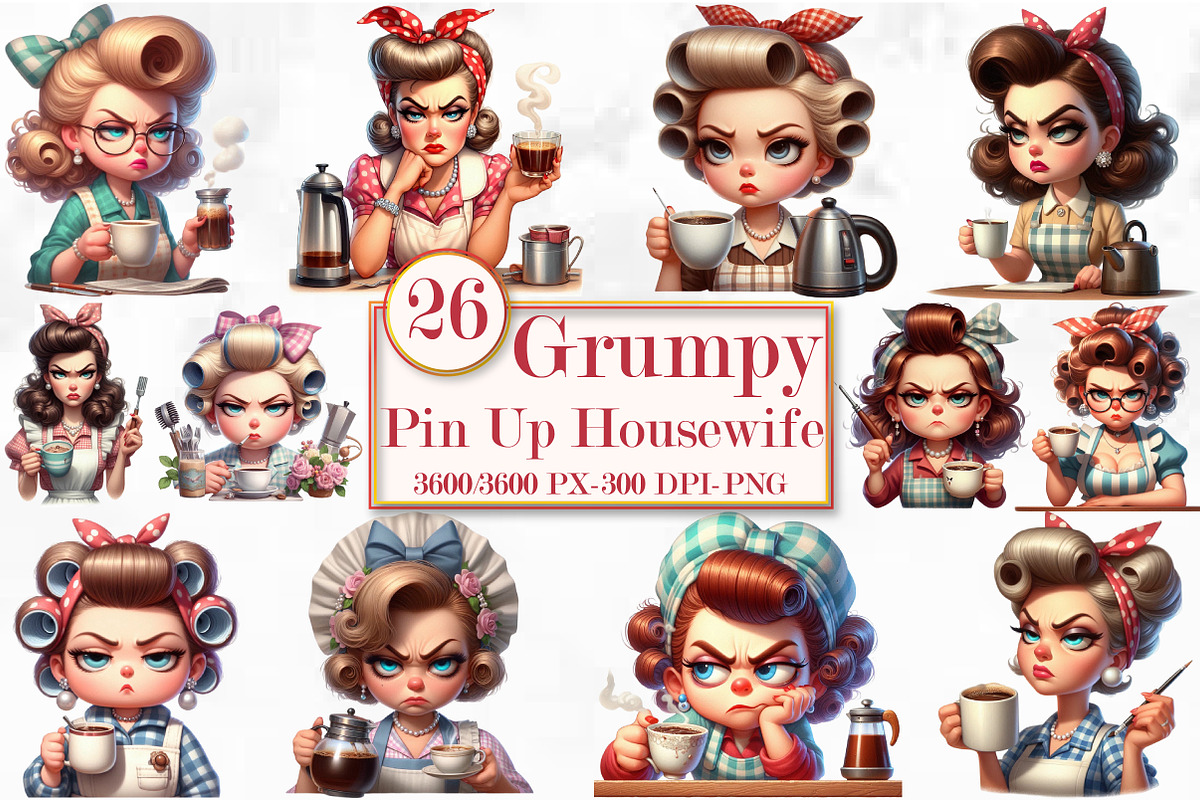 Grumpy Pin Up Housewife Clipart, an Animal Illustration by Craft Nest (Photo 1 of 5)