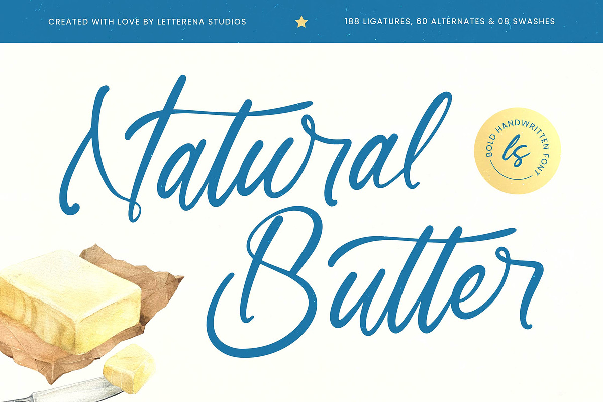 Natural Butter Bold Handwritten Font, a Script Font by Letterena Studios Script (Photo 1 of 20)