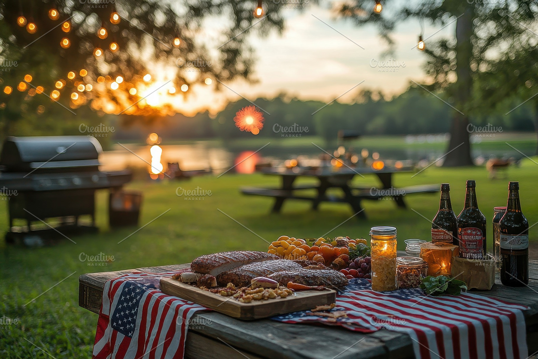Outdoor barbecue gathering by the la, a Photo by Tanuart