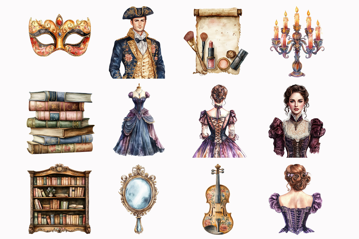 Watercolor Baroque Era Clipart, an Illustration by Design Market (Photo 2 of 4)