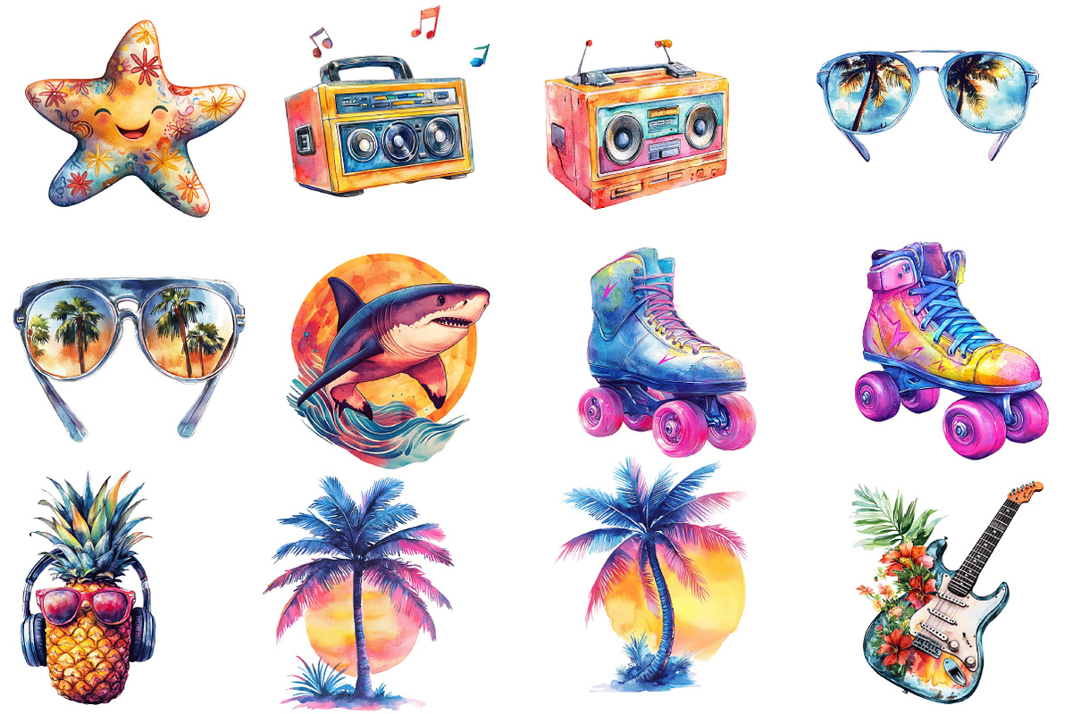 90s Retro Summer Sublimation Clipart, an Illustration by Designworld (Photo 2 of 5)