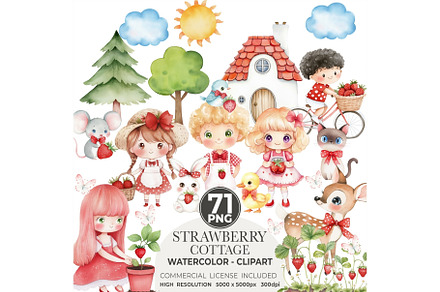 Strawberry Cottage Spring Watercolor