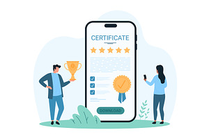 Online certificate of quality in, a Person Illustration by Flashvector