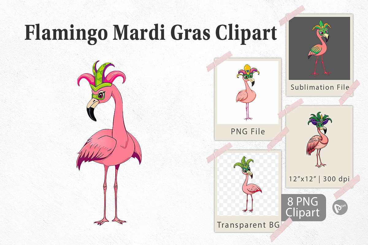 Flamingo Mardi Gras Clipart, a Graphic by Artnoy (Photo 1 of 5)