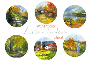 Watercolor Fall Landscape Clipart