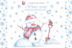 Christmas snowman watercolor clipart