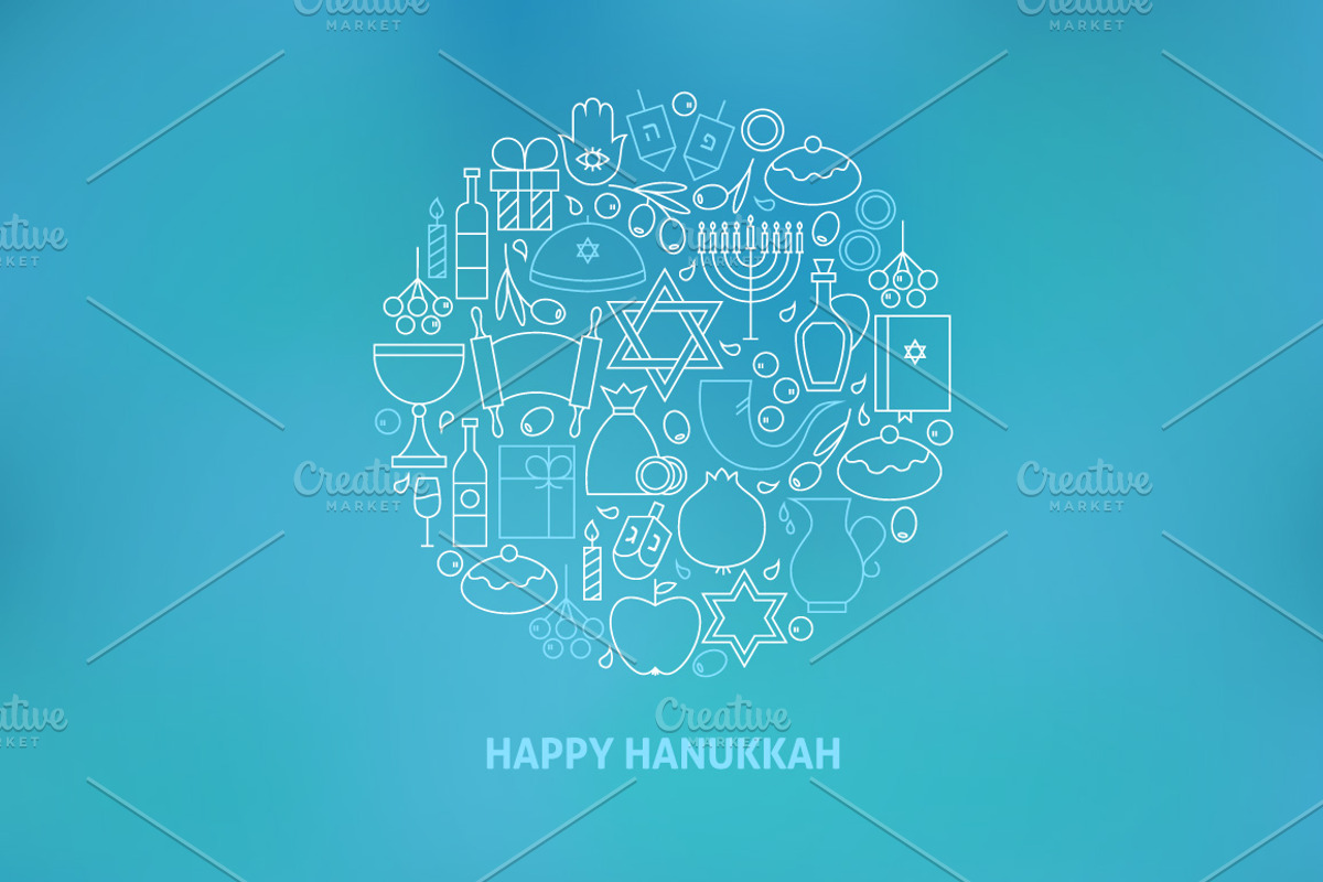 Happy Hanukkah Line Art Icons preview 5