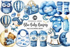 Navy Sky Blue Baby Nursery Clipart, an Illustration by SinaCreation