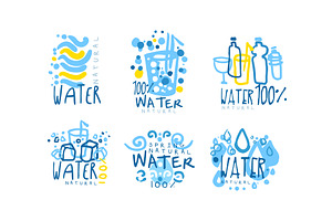 Natural Water Label or Badge Design, a Food Illustration by TopVectors