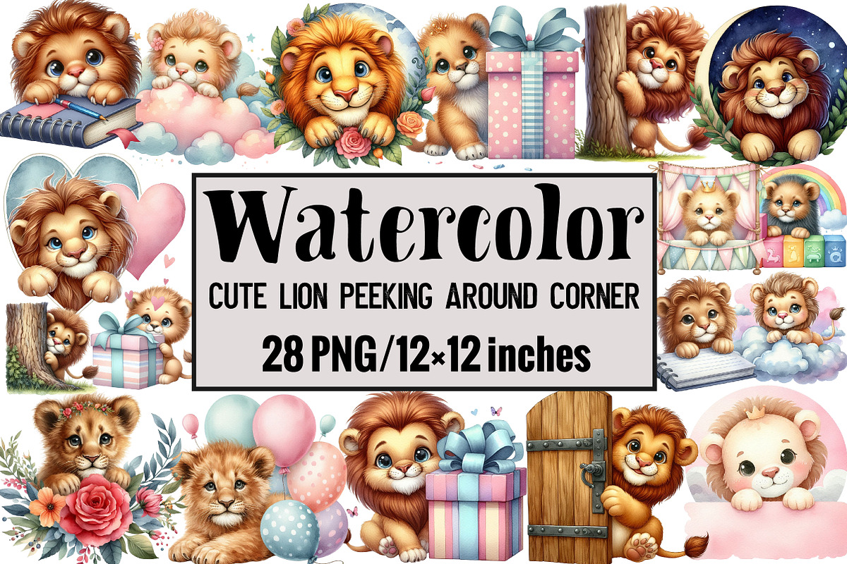 Cute Lion Peeking Around Corner, an Illustration by Design Market (Photo 1 of 3)