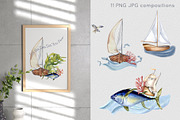 Marine collection watercolor clipart, an Illustration by Kate Lanbina (Thumbnail 4 of 13)