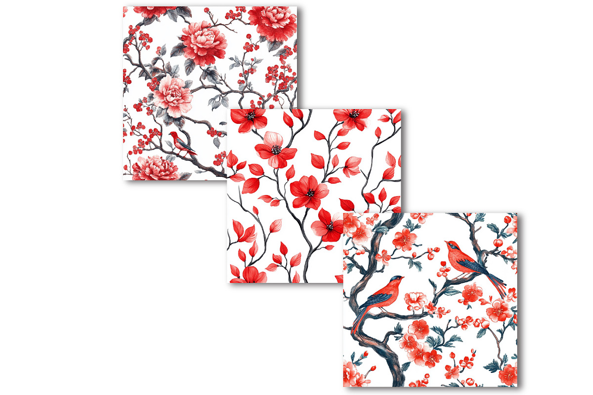 Red Chinoiserie Life Digital Paper, a Pattern Graphic by SinaCreation (Photo 4 of 5)