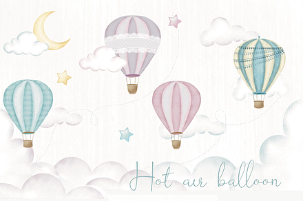 Hot air Balloon digital watercolor